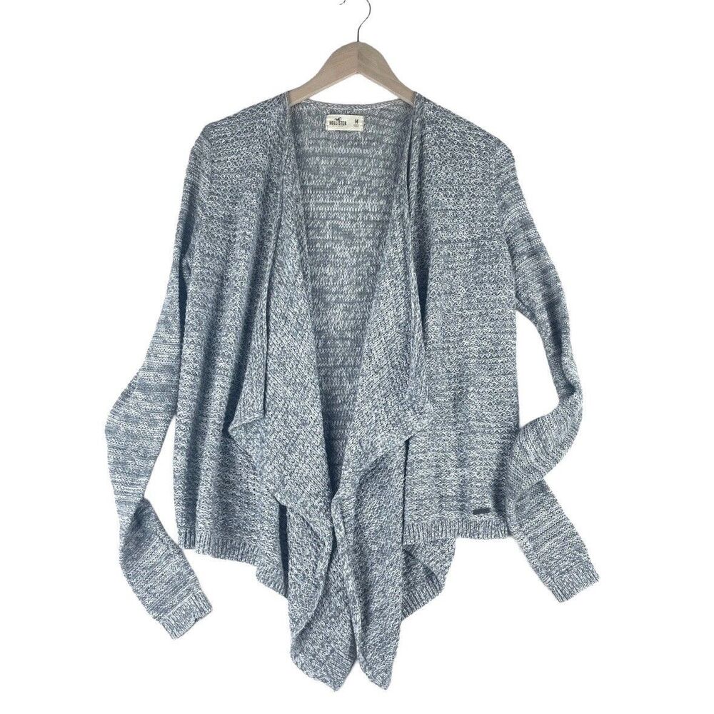 Vtg Y2K Hollister Sweater Womens M Gray Waterfall Cardigan Beachy Cozy Coastal